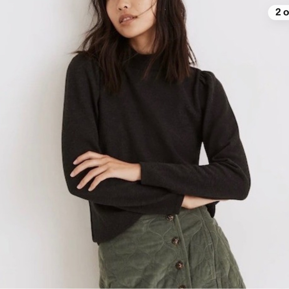 Madewell (Re)sourced Plush Mockneck Puff-Sleeve Top in Heather Charcoal